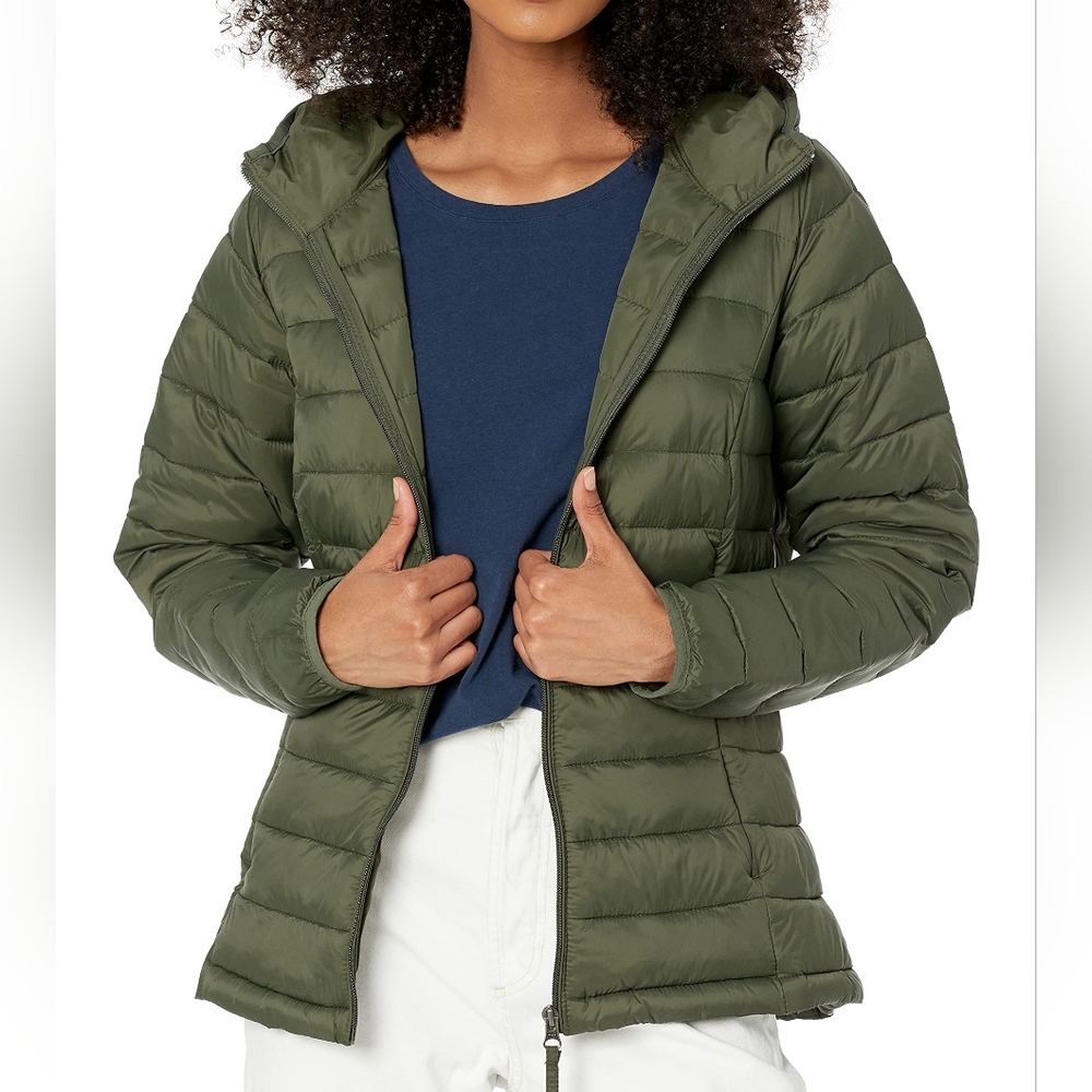 New Olive Green Puffer Jacket Packable Lightweight Water‎ Resistant Size M